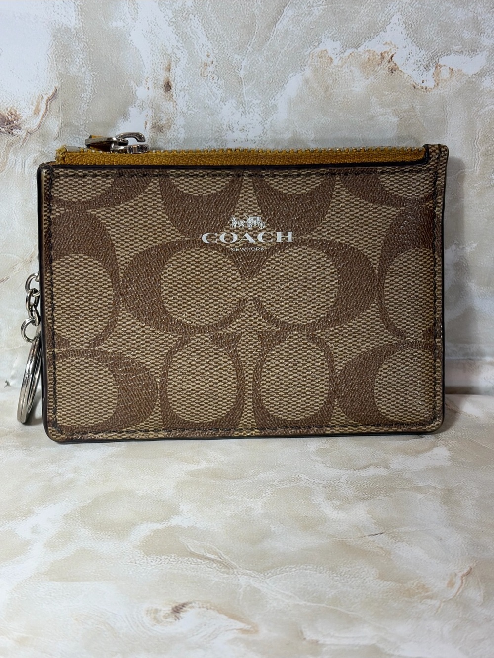Coach Signature Zip Card Keychain Wallet